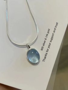 Moonlight Sea Blue Topaz Necklace Womens Luxury Minimalist Clavicle Chain Snake Bone Chain Sweater Chain Simple High-End INS
