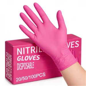 20/50/100PCS Fuchsia Nitrile Disposable Gloves Latex Free Light Duty Cleaning Gloves for Household Kitchen Hair Dye Esthetician