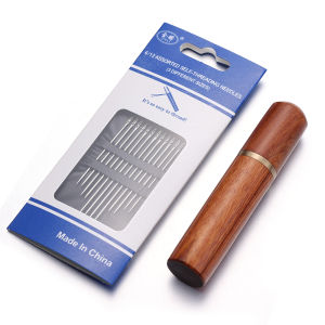 12pcs/Set Side Hole Blind Sewing Needles / Stainless Steel Self-Threading Sewing Pins with Wooden Case / Elderly Hand Household Sewing Needle for DIY Mending/Sewing