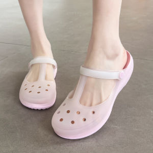 Convenient Jelly Hole Design Womens Slip-Ons Semi-Flip Flops Beach Shoes