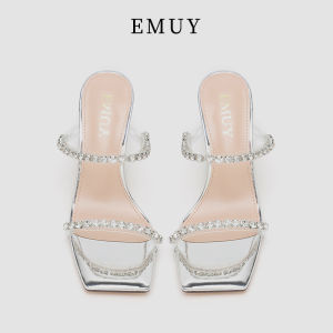 รองเท้าแตะส้นสูงคริสตัลแฟชั่นเซ็กซี่สำหรับผู้หญิง สายรัดบาง ฤดูร้อน 2024 รองเท้าแตะแบบสวมหัวเข็มขัด รองเท้าแตะสไตล์นางฟ้า