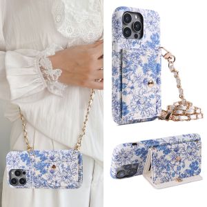 Ví Điện Thoại Bằng Da PU Thời Trang Cho iPhone 12/11/13/14/15/16e Pro Max Plus Với Dây Đeo Điều Chỉnh Họa Tiết Hoa Tích Hợp Gương