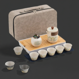 Portable Ceramic Tea Set Fast Guest Cup Camping Outdoor Travel Tea Pot Tea Cups Set for Business Trip And Holiday