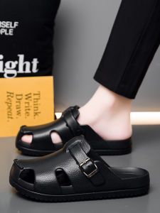 Mens Open-Toe Slippers Summer New Outdoor Wear-Resistant Anti-Slip Flat Heel EVA Casual Slip-On Lazy Shoes Breathable Cool Sandals