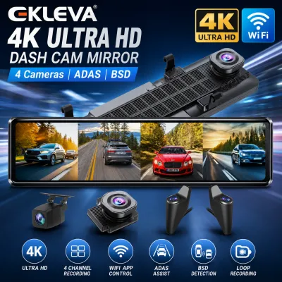 EKLEVA 4 Channel Dash Cam 11.26 Inch 4K WIFI Rear View Mirror 4 Cameras Video recorder Car DVR ADAS BSD Night Vision 24H Parking