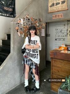 American Vintage Letter Print Pure Cotton Short Sleeve T-shirt Womens Clothing Plus Size Chubby Girl Loose Street Fashion Brand Half Sleeve Tops