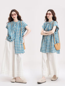 Retro Checkered Lace Stitched Summer Set