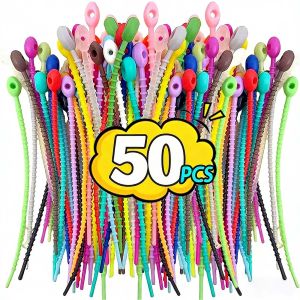 10/50Pcs Reusable Silicone Cable Tie Adjustable Wire Fixed Tie Multicolor Food Saver Bag Seal Strap Keychain Tidy Organizer