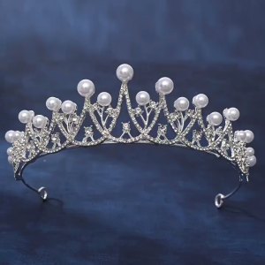 VitaStoree Mahkota Mutiara Kristal Elegan Isabella Perak Crystal Tiara Crown Pearl