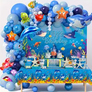 124 Pieces Ocean Theme Balloon Arch Set for Birthday Backdrop Pool Beach Party Sea World & Summer Decoration