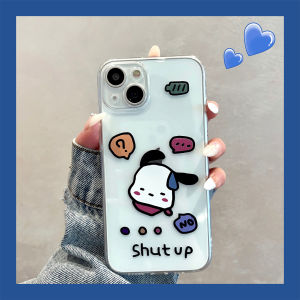 Creative Cartoon KT Cat No Word Pachat Dog Transparent Silicone Soft Case for Apple 13 14 plus Full Cover Protection for Women Couples