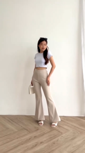 Celana Fit & Flare Pants Cutbray Scuba Pinggang Highwaist Bahan Stretch Melar Elastis Silmy