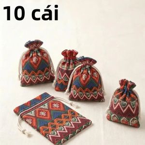 10 Chiếc Vintage Phong Cách Quốc Gia Trung Quốc Túi Dây Rút Sọc Kẹo Bông Ủng Hộ Túi Bảo Quản Trang Sức Cho Các Bữa Tiệc