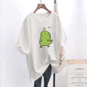 Avocado Green Loose Fit Mid-Length Short-Sleeve Womens T-Shirt Korean Style Half Sleeve White Top Trendy plus Size Slimming