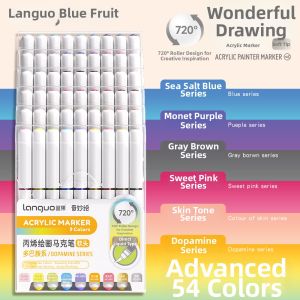 Languo | Skin Tone Acrylic Marker Pen Set 81 Colors Soft Tip Non-Bleeding Formula for Students and Artists Drawing and Painting Art Supplies