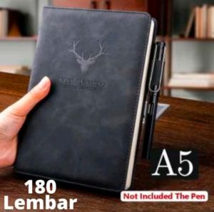 Buku Catatan Notebook Harian Agenda Kerja Cover Kulit Kertas A5 180 Lembar Warna Hitam