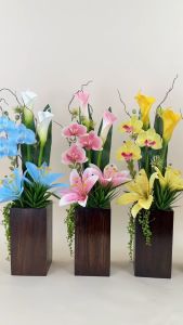 กระถางดอกไม้ประดิษฐ์ โทนสีชมพู ดอกไม้ปลอมพร้อมกระถางไม้