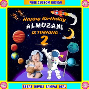 Spanduk / Banner / Backdrop Ulang Tahun Anak / Tema Astronot / Free Design /