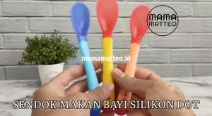 Sendok Garpu Makan Bayi Silikon Dot / Spoon Fork Lentur Baby Kids Silicone MPASI Anak Sensor Warna Kuning Biru Orange