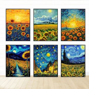 Van Gogh Sunflower Flower Starry Sky Art Pictures Poster Printing Oil Painting Canvas Painting For Modern Home Decor Wall Art