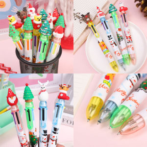 YESPERY 6 Colors Christmas Ballpoint Pen Cartoon Santa Claus Snowman Elk Xmas Tree Colorful Pen Kids Stationery Xmas Gift