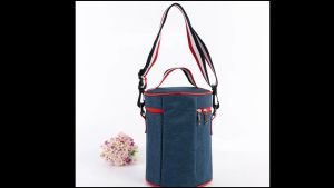 Túi đựng cà mên tròn hộp ăn trưa văn phòng vải jean COoler cao cấp có dây đeo