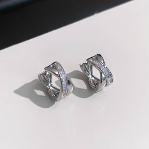 Cross Diamante Hoop Earrings Silver Pin
