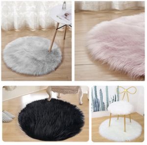 Soft Faux Sheepskin Fur Area Rugs Round Fluffy Rugs for Bedroom Silky Fuzzy Carpet Furry Rug for Living Room