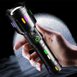 Portable High Bright LED Laser Flashlight Zoomable Search Spotlight with Smart Display Fluorescent Long Shot Outdoor Light