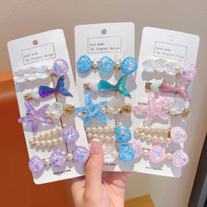 Princess Style Star Shell Hair Clips Childrens Hair Accessories Female Kids Forehead Clip Underwater Fairy Tale Hair Decor