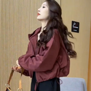 Womens Short Length Jacket Summer New Style Casual Sun Protection Coat Zipper Closure Hooded Long Sleeve Solid Color Outerwear