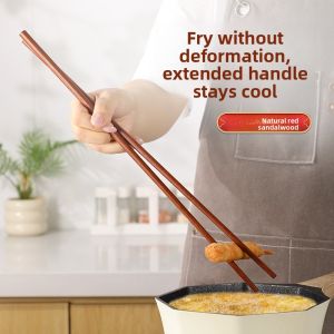 High-Temperature Resistant Long Kitchen Chopsticks for Fried Food And Hot Pot Red Sandalwood Chopsticks Double Pack Household Essentials