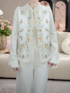 New Chinese Style Embroidered Butterfly Love Flower Cotton Jacket Elegant Artistic Versatile Waistcoat Fashionable Stand Collar Single Button Closure