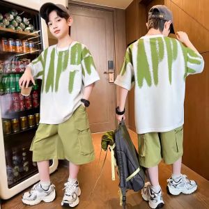 Boys Summer Short Sleeve Sportswear Set Stylish Two-Piece Suit for Active Kids Comfortable Lightweight Clothing for Boys