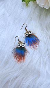 Ready Stock SG Rainbow Fluffy Owl Petite Earrings Handmade Boho Feather Earrings