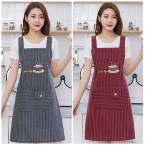 BC Cute Cotton Kitchen Apron Household Oil-Proof Coffee Chef Hand Wipe Apron With Big Pocket Women Baking BBQ Accessories