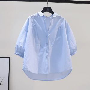 Fresh Style Loose Womens Shirt Summer Design Sensation Cover Belly Versatile Personality Top for Plump Sister