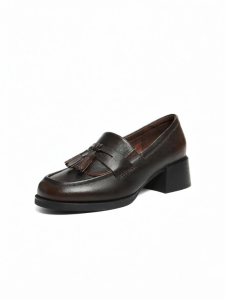 Belle | Retro Loafer Shoes Women Leather Rough Heels