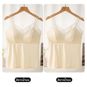 MiiOW | เสื้อกั๊กลูกไม้คอวีแขนกุดสำหรับผู้หญิง MiiOW เสื้อชั้นในแบบถักแบบหนา ทรงเข้ารูป ฤดูร้อน 2025 เสื้อชั้นในแบบมีโครง