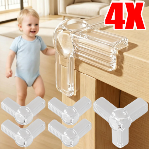 4Pcs Transparent Silicone Baby Anti-Collision Corner Protectors / L-Shaped Table & Window Edge Bumper Guards / Invisible Clear Safety Edge Covers / Childproof Household Protection Supplies To Prevent Kids Bumping Injury