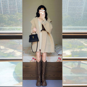 Ladies Loose Knitted Sweater Coat Lazy Style Fall Winter New Arrival High End Korean System Long Sleeve V Neck Thermal