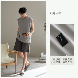 yuenei | Mens Summer Casual Cotton Sleepwear Sleeveless Vest Shorts Home Clothes Loose Fit Outdoor Wearable Comfortable Breathable
