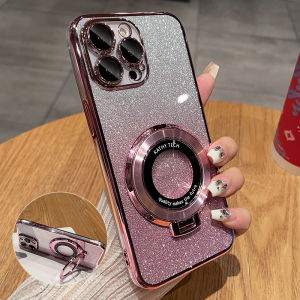 ROAZIC For VIVO Y28 Luxury Plating Gradient Glitter Magnetic Folding Ring Stand Phone Casing Anti-fall Back Cover DS04