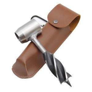 Bushcraft Hand Auger Wrench Survival ToolsSharp Design Drill Bit with Brown PU Leather Case Durable Outdoor Camping Accessories