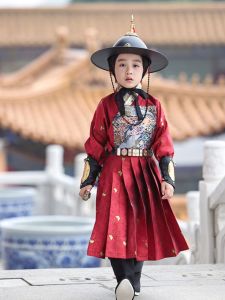 Red Hanfu Childrens Clothing Flying Fish Pattern National Style High-end Woven Gold for Boys And Girls Traditional Chinese Costume