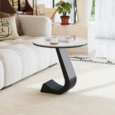 Modern Minimalist Luxury Black Round Coffee Table with Unique Legs Storage