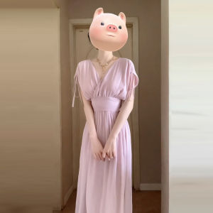 Homecore | French Elegant Waist-Cinching Summer Dress Womens Gentle Style Slimming Long Dress Homecore Brand Polyester Fiber A-Line Skirt