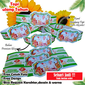 Topi ultah karakter isi 50 pcs +Desain foto(Request via chat)Topi pesta/Topi ulang tahun/Topi ultah custom