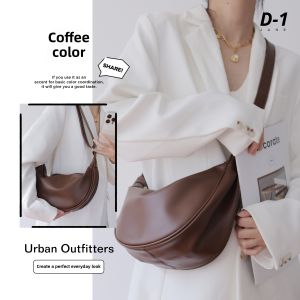 Soft Leather Saddle Bag Half Circular New Moon Crossbody Womens Vintage Airy Versatile Small round Bag Casual Shoulder Bag