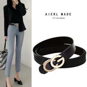 Women Genuine Leather Stylish Black Decorative Casual Versatile Simple Jeans Belt